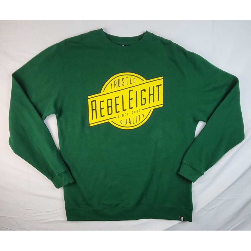 Vtg Rebel 8 Pullover Sweatshirt Green Large Y2K Grunge Skater Emo RARE